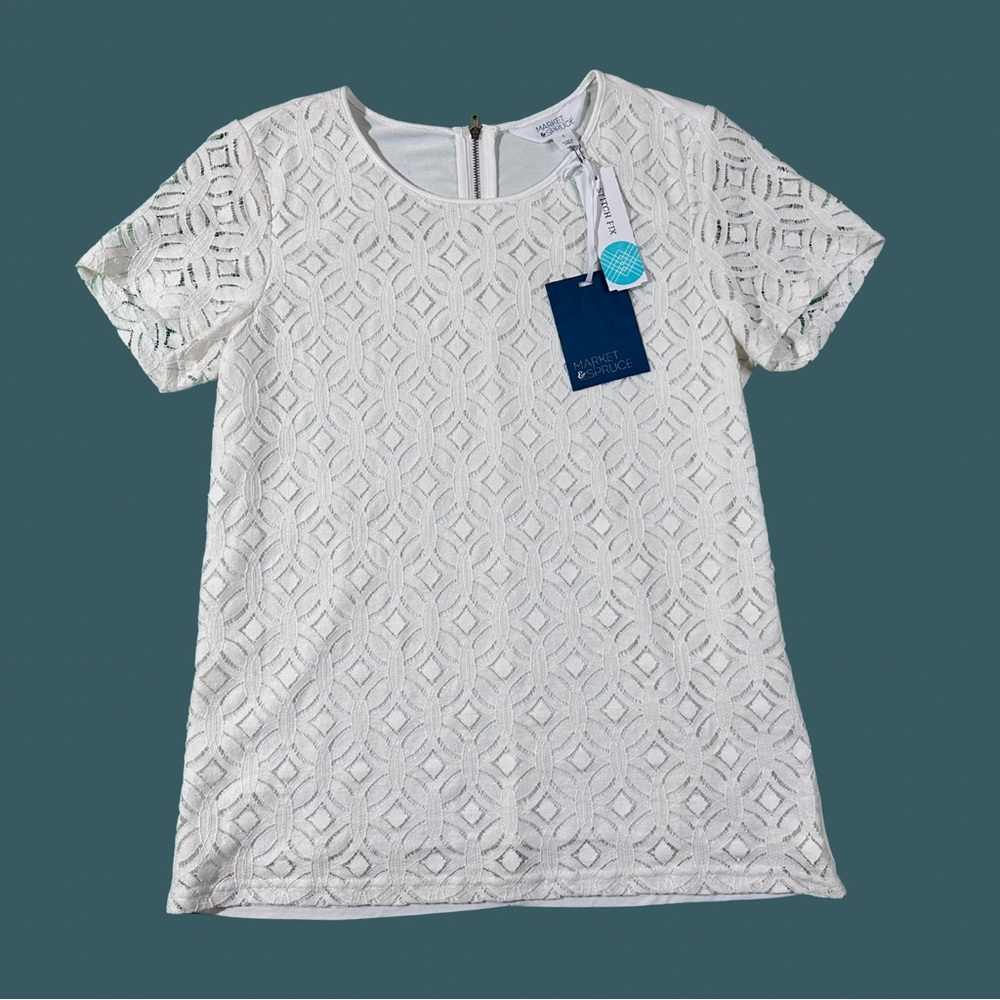 Market & Spruce White Lace Blouse